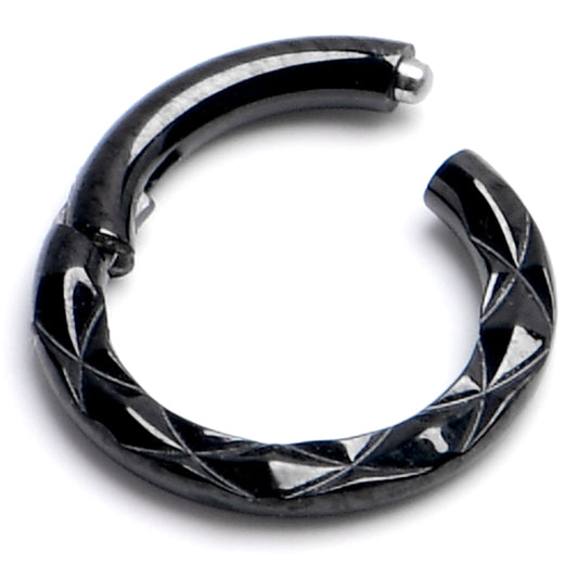 16G 1/4 Black Punk Texture Precision Hinge Segment Ring