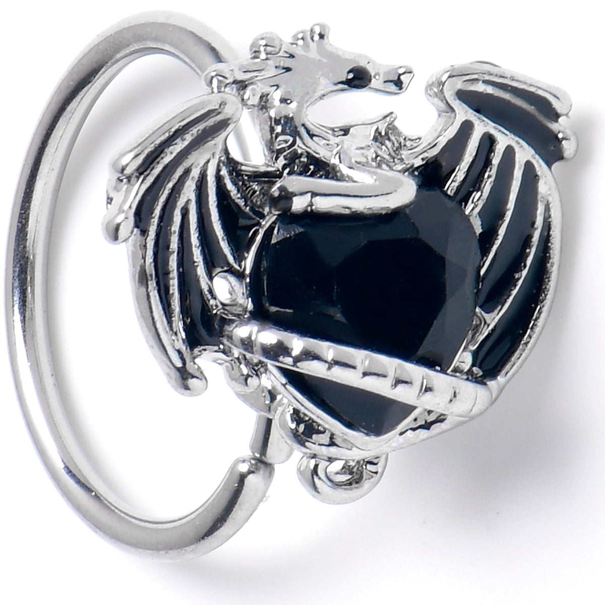 20G 5/16 Black CZ Gem Heart ofDragon Nose Hoop