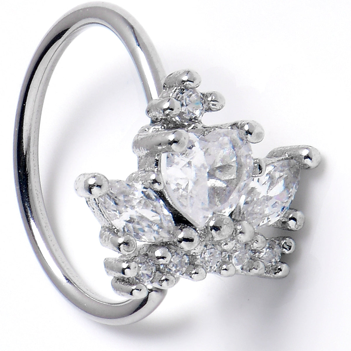 20G 5/16 Clear CZ Gem Heart Crown Nose Hoop