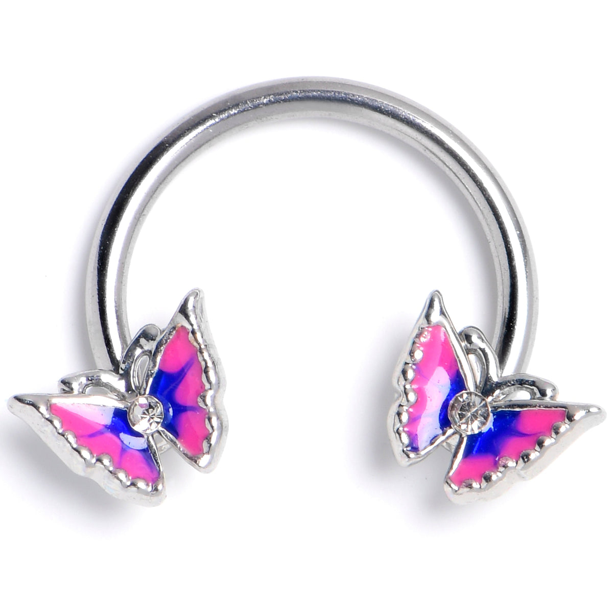 16G 3/8 Clear CZ Gem Butterfly Pink Blue Horseshoe Circular Barbell