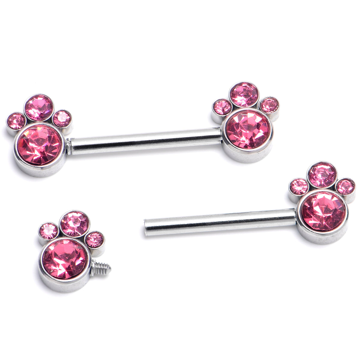 14G 9/16 Pink CZ Gem Quartet Internally Threaded Nipple Ring Set