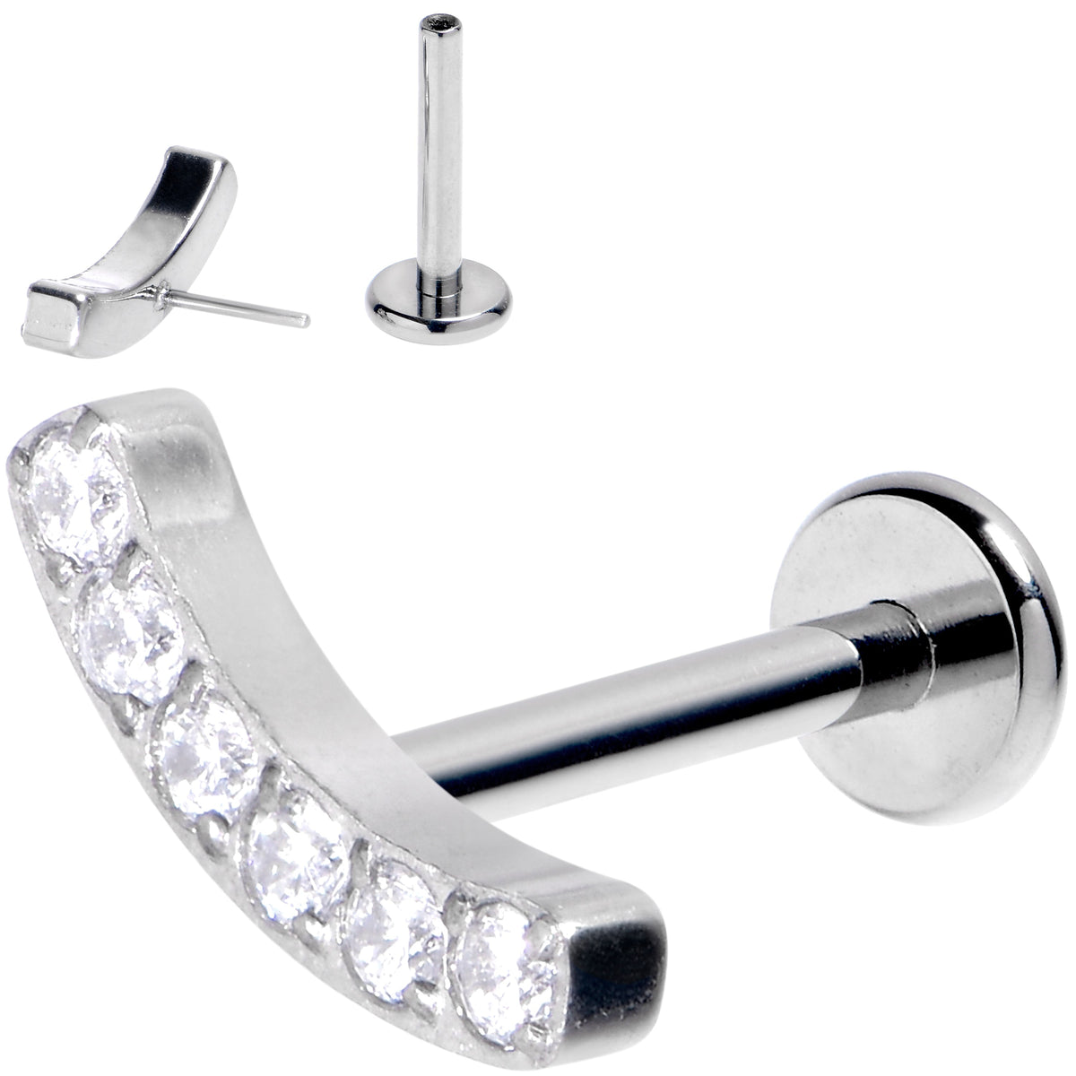 16G 5/16 Clear Gem Arc Grade 23 Titanium Threadless Push In Labret Tragus
