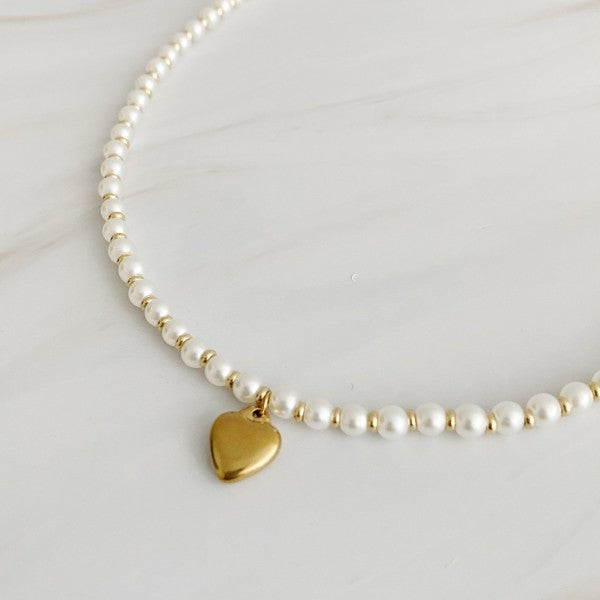 Pearl And Gold Bauble Heart Necklace