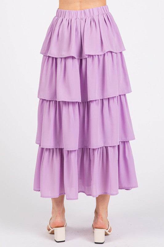 Mittoshop Chiffon Ruffle Layer Elastic Waist Midi Skirt