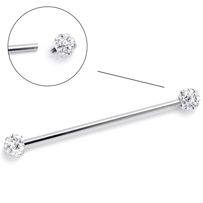 14G Clear Gem Internally Threaded Disco Industrial Barbell 38mm