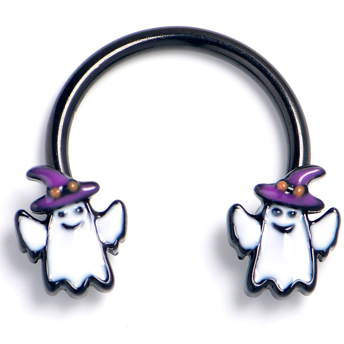 16G 3/8 Black Witch Hat Ghosts Horseshoe Circular Barbell