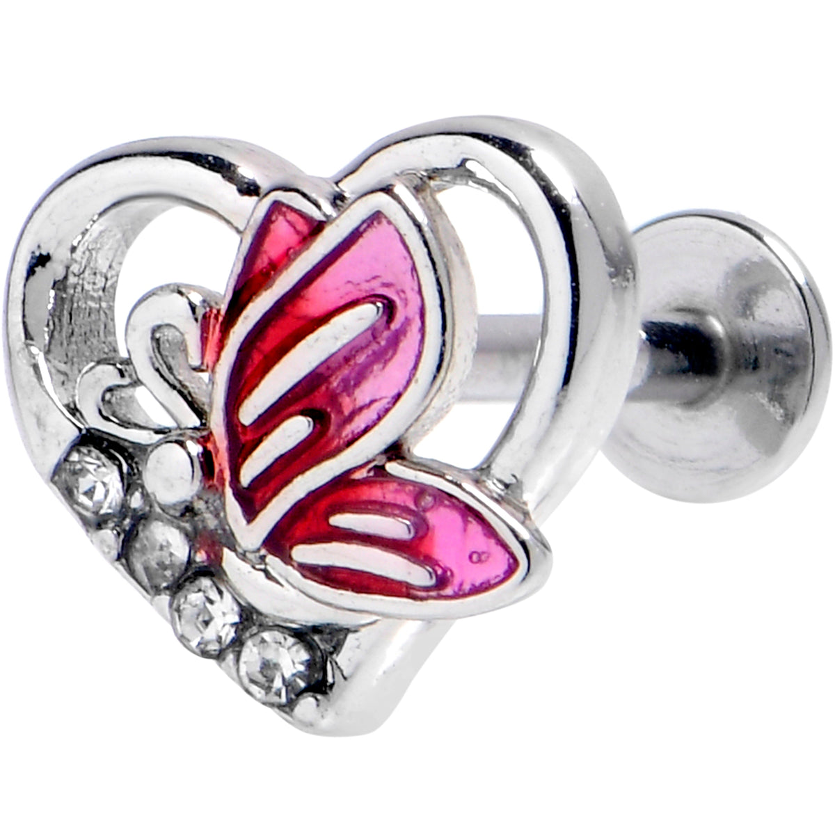 16G 5/16 Clear Gem Butterfly Love Heart Labret Monroe Tragus