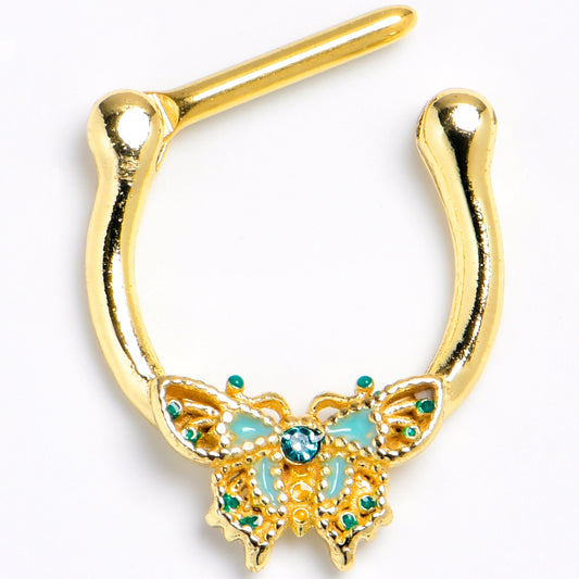 16G 5/16 Blue Gem Gold Tone Rococo Butterfly Cartilage Clicker