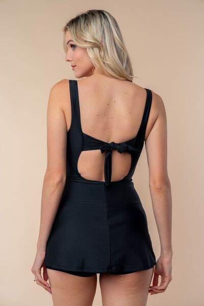 White Birch Sleeveless Swim Dress - Full Size Tie Back Performance Knit