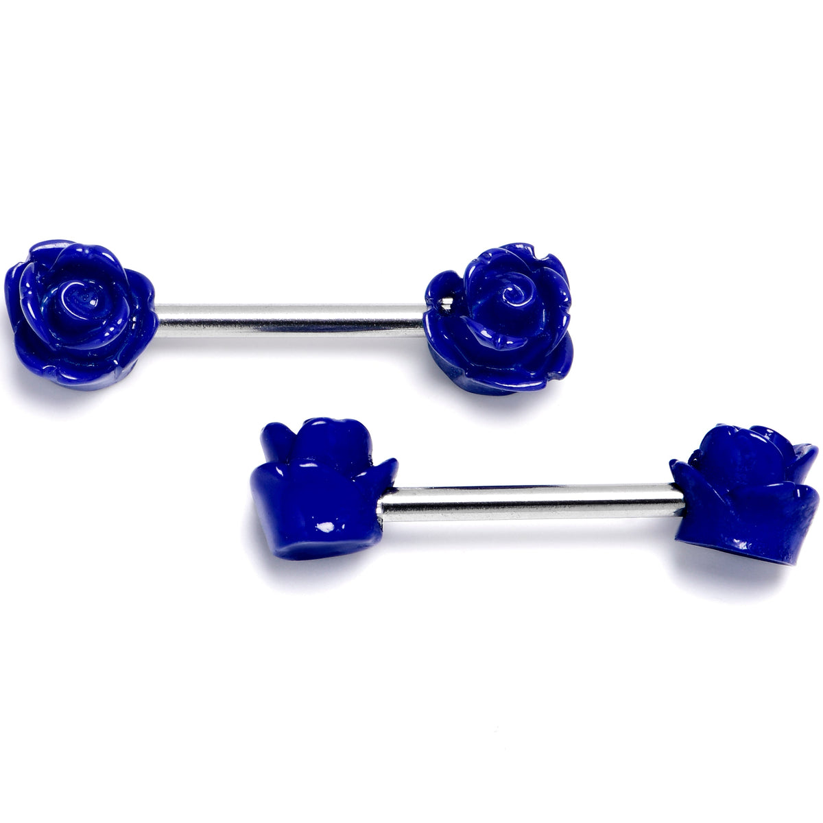 14G 1/2 Open Bloom Rose Purple Barbell Nipple Ring Set