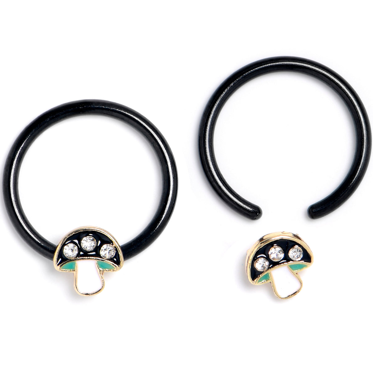 16G 3/8 Clear Gem Black Mushroom BCR Captive Ring Set of 4