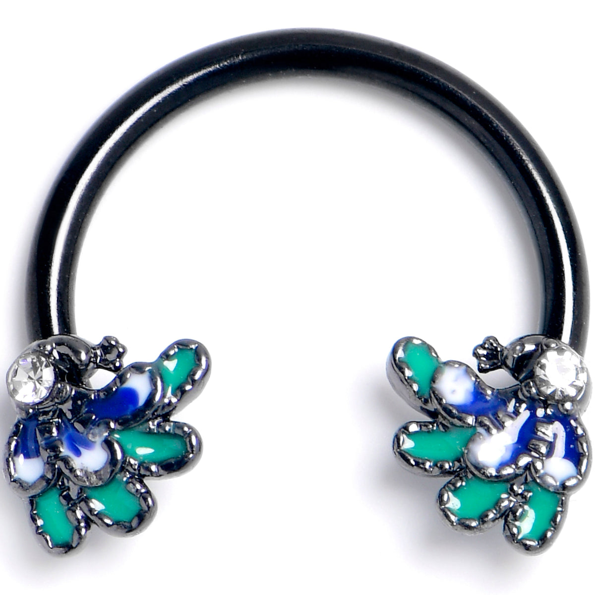 16G 3/8 Clear Gem Black Peacock Green Horseshoe Circular Barbell
