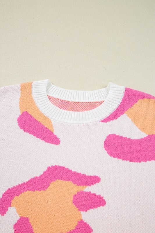 Leopard Round Neck Drop Shoulder Sweater