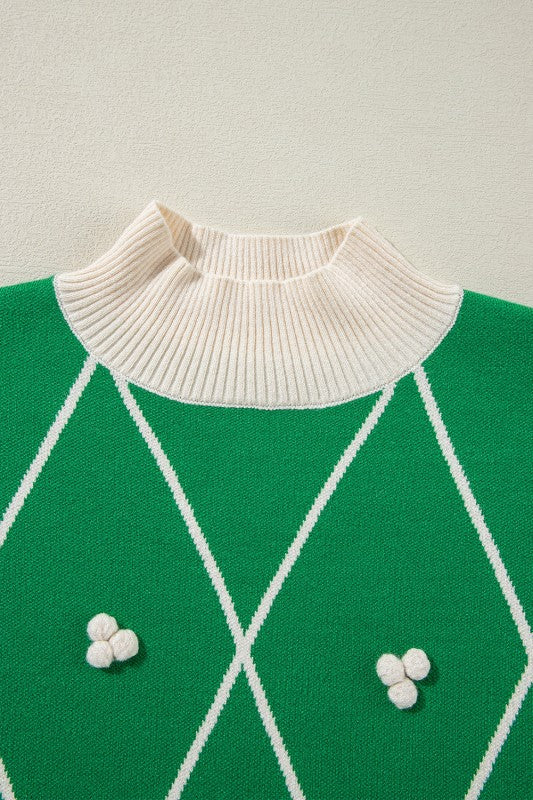 Christmas Geometric Diamond Pom Long Sleeve Sweate