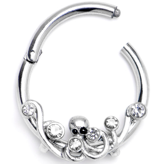 16G 3/8 Clear Gem Scrolling Elegance Hinged Segment Ring