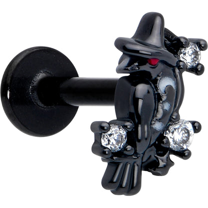 16G 5/16 Clear CZ Gem Black Raven Witch Labret Monroe Tragus