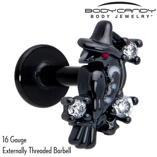 16G 1/4 Clear CZ Gem Black Raven Witch Labret Monroe Tragus