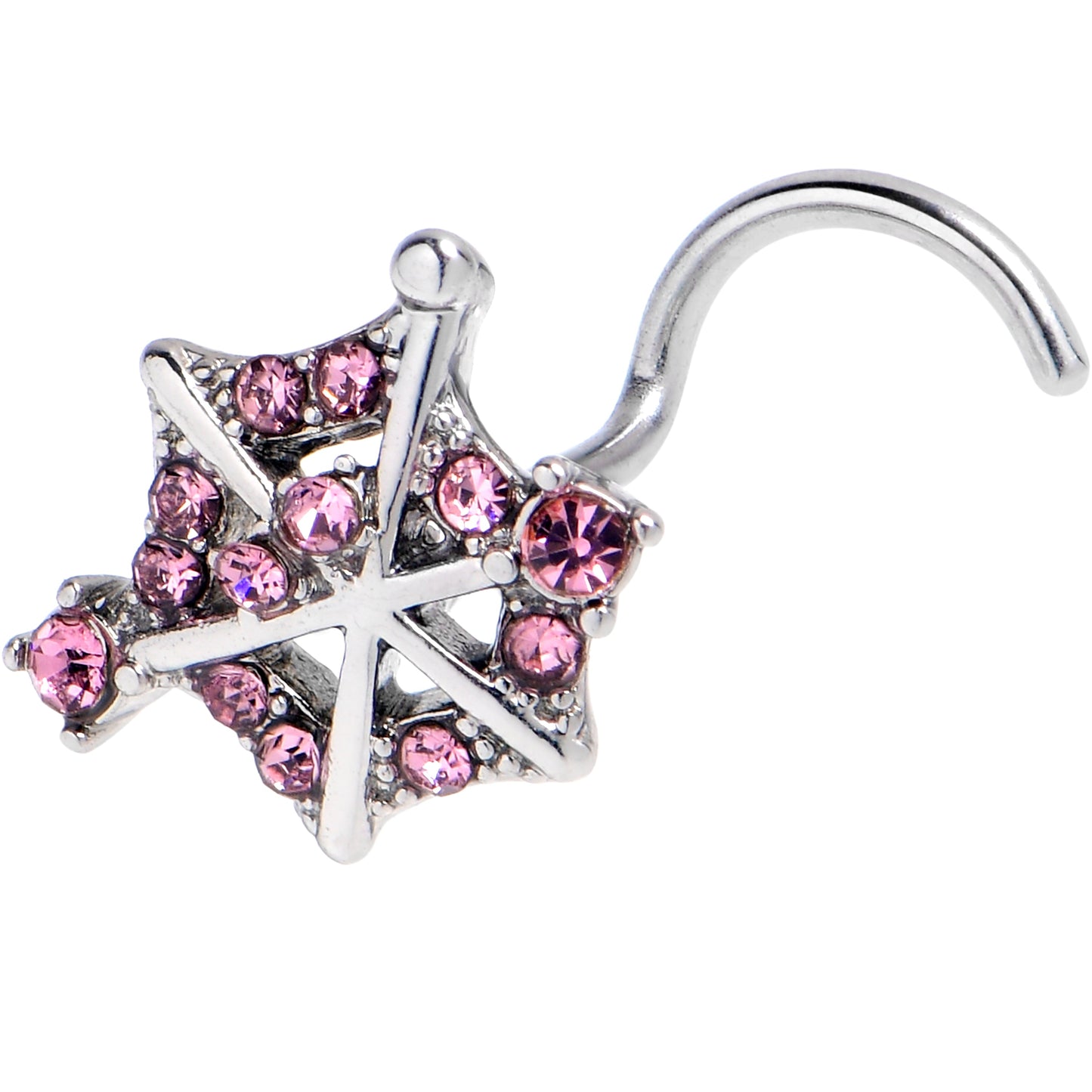 20G 7mm Pink Gem Spiderweb Goth Left Side Nose Screw