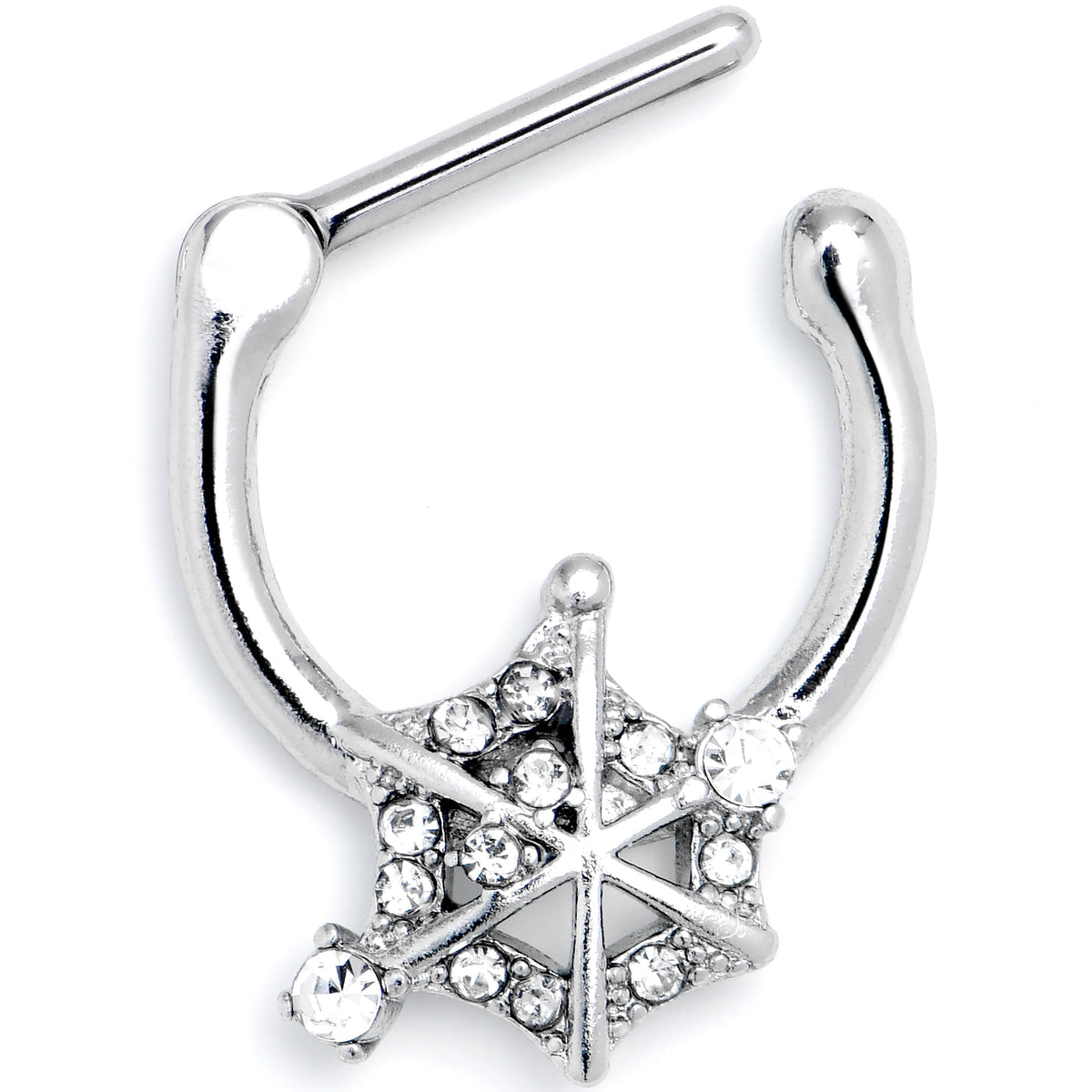 16G 5/16 Clear Gem Spiderweb Goth Cartilage Clicker