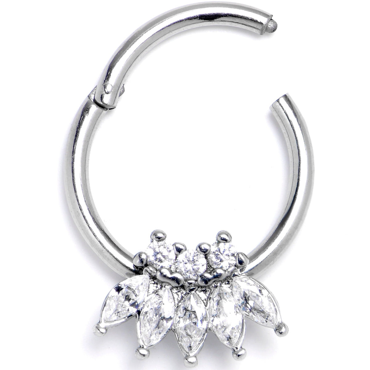 16G 3/8 Clear Gem Fashion Fan Hinged Segment Ring