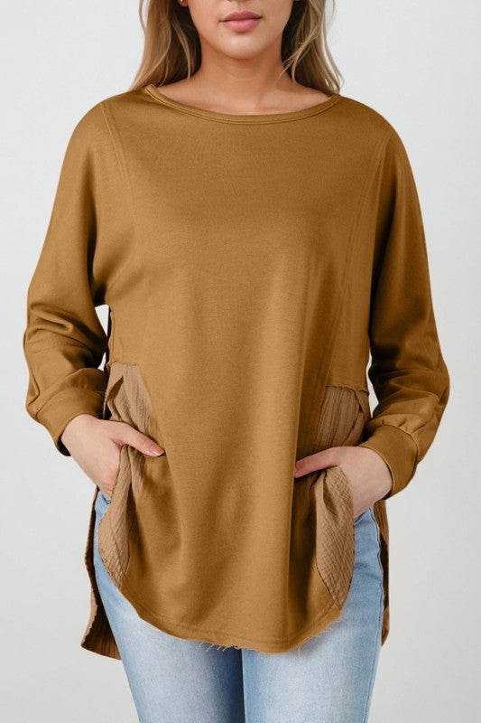 Dahlia Crinkle Splicing Raw Hem High Low Oversized