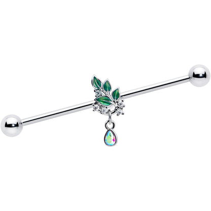 14G Aurora CZ Gem Morning Leaves Dangle Industrial Barbell 38mm