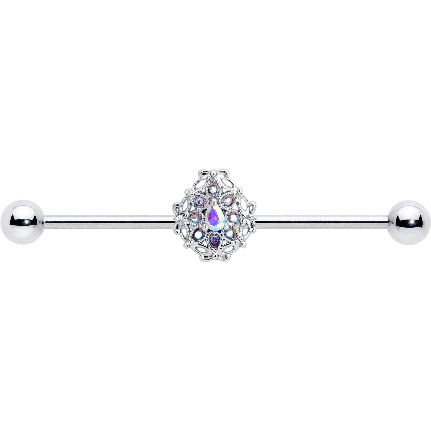 14G Aurora Gem Retro Sunburst Industrial Barbell 38mm