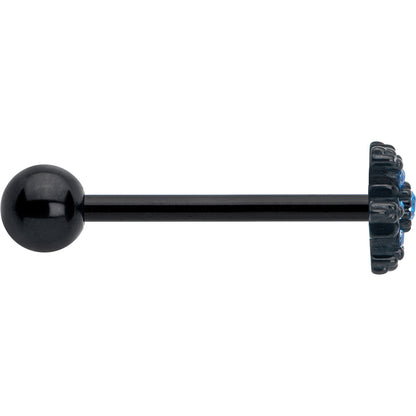Blue CZ Gem Black Gothic Winter Holiday Snowflake Barbell Tongue Ring