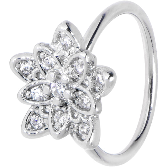 20G 5/16 Clear CZ Gem Snowflake Flower Nose Hoop