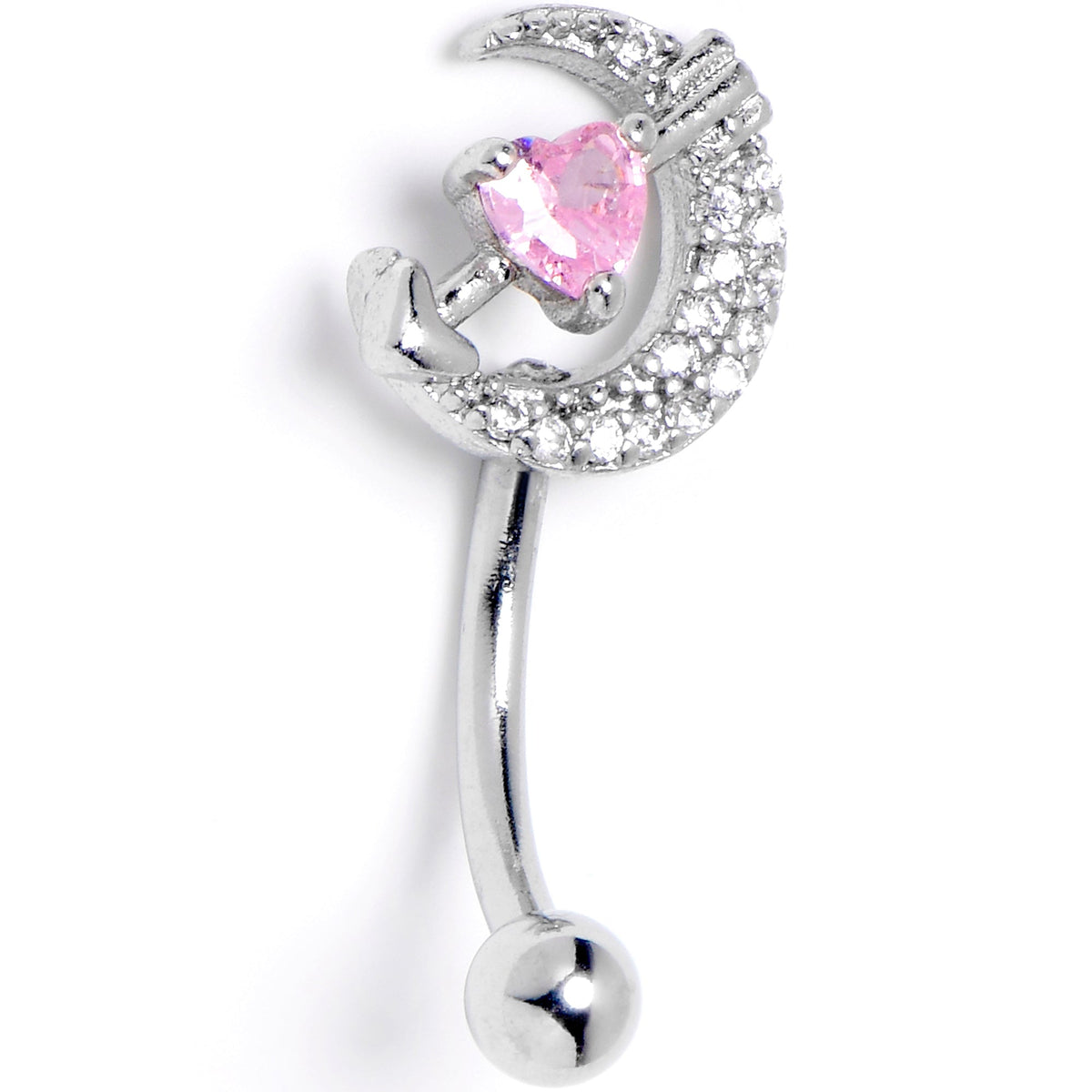 16G 5/16 Clear Pink CZ Gem Moon Lover Curved Eyebrow Ring