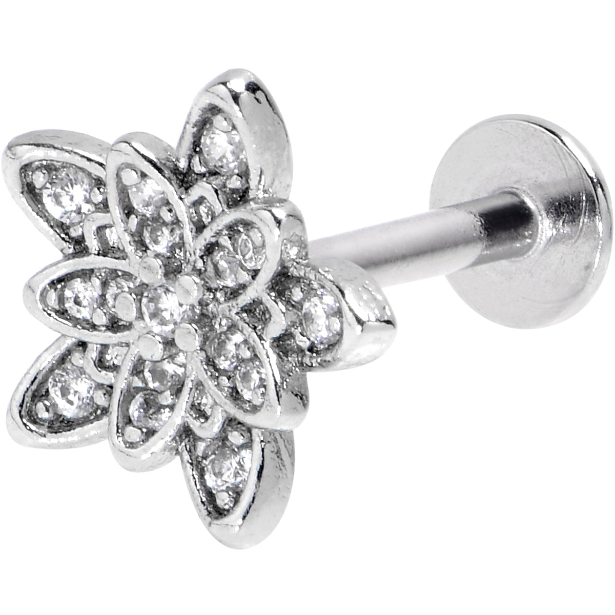 16G 5/16 Clear CZ Gem Snowflake Flower Labret Monroe Tragus
