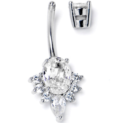 Clear Gem Oh So Ornate Oval Double Mount Belly Ring