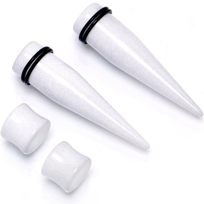 White Acrylic Shimmer Finish Taper Plug Set 6mm to 20mm Sizes