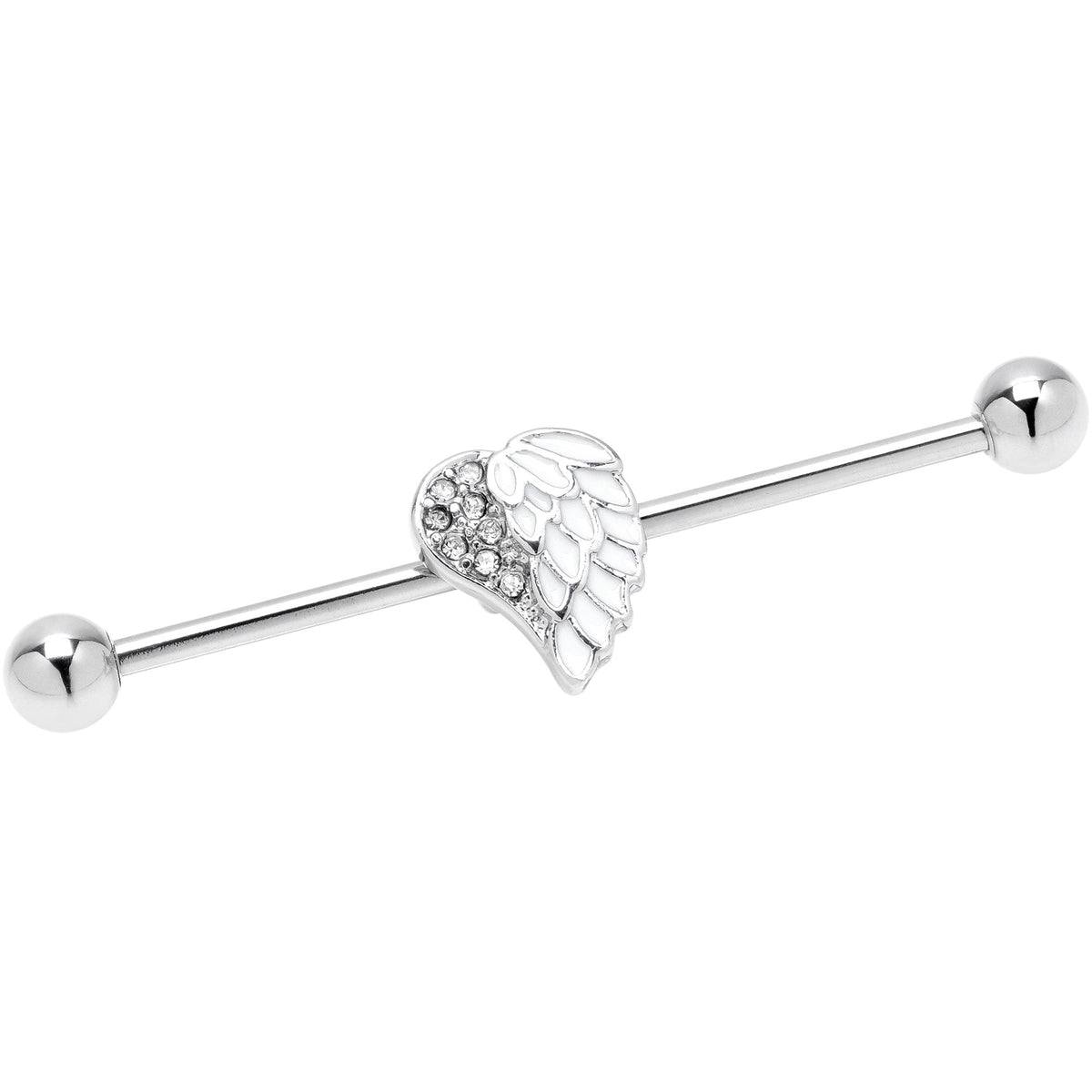 14G White Heavenly Heart Angel Wings Industrial Barbell 38mm