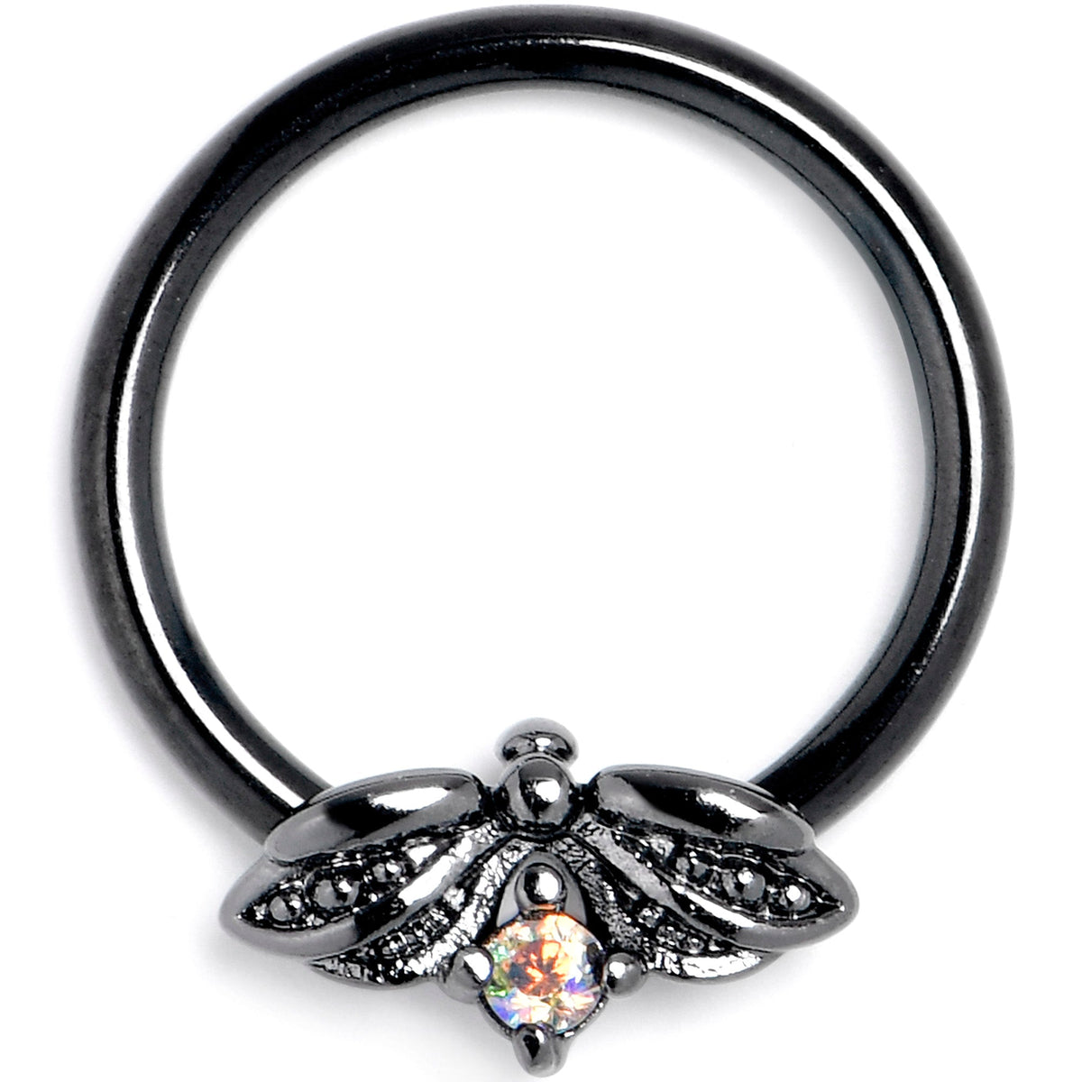 16G 3/8 Aurora Gem Black Beauty Bug BCR Captive Ring