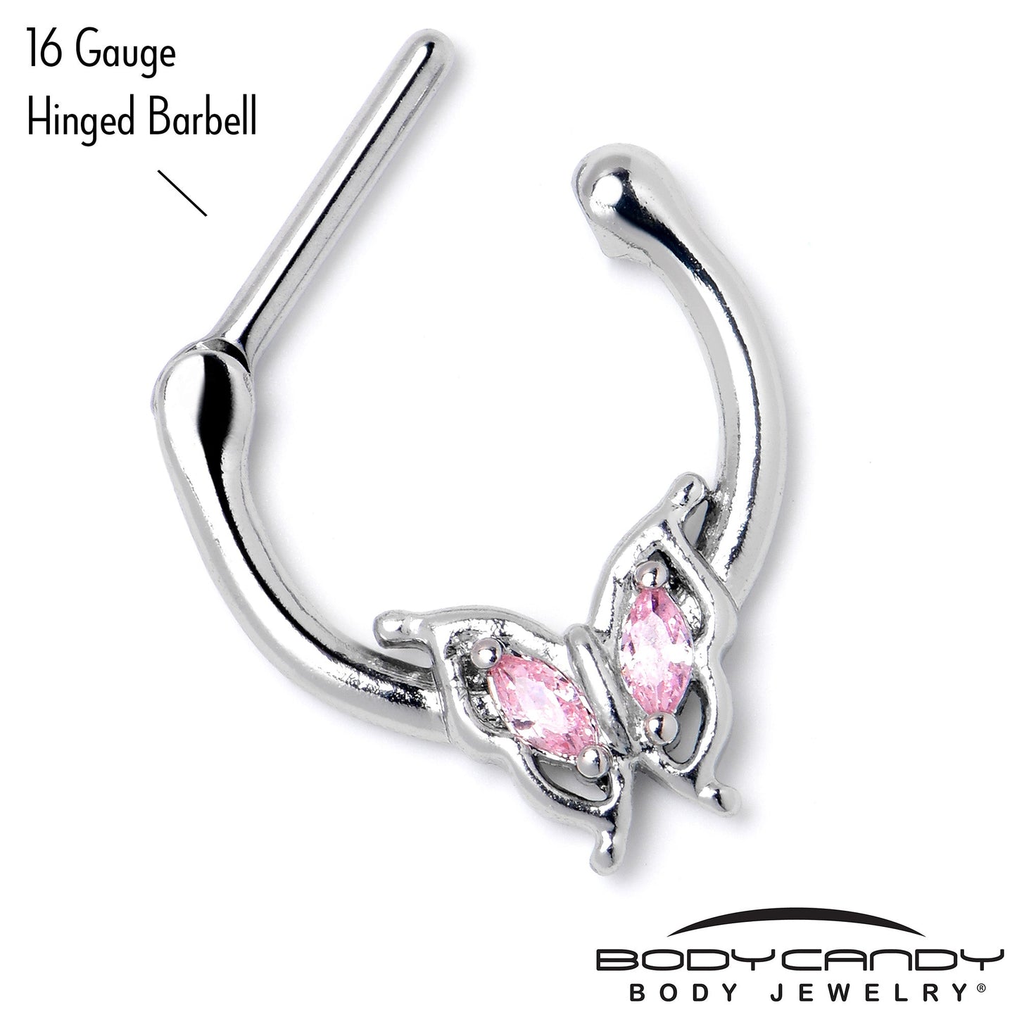 16G 5/16 Pink Gem Fancy Fab Butterfly Cartilage Clicker