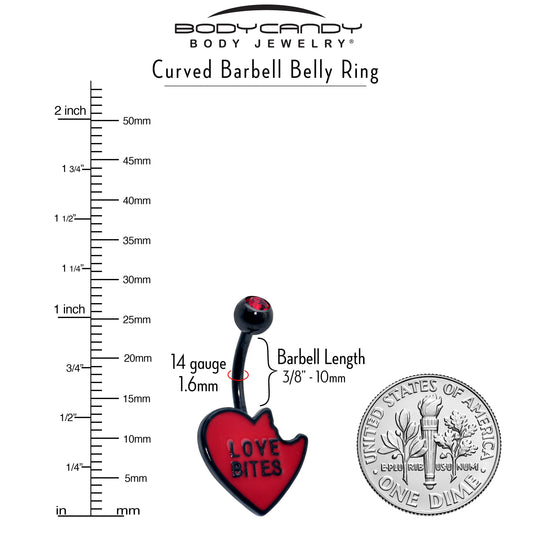 Red Gem Black Love Bites Heart Valentines Belly Ring
