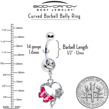 Clear Gem Butterfly Rose Flower Pink Dangle Belly Ring