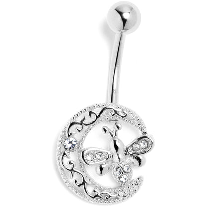 Clear Gem Lunar Dragonfly Belly Ring