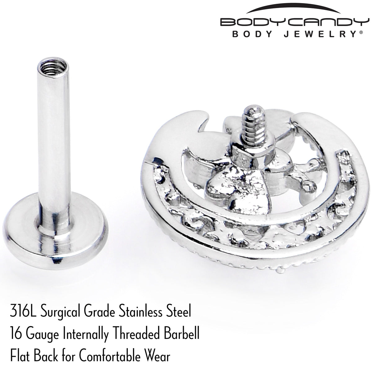 16G 5/16 Clear Gem Lunar Dragonfly Internally Threaded Labret Tragus