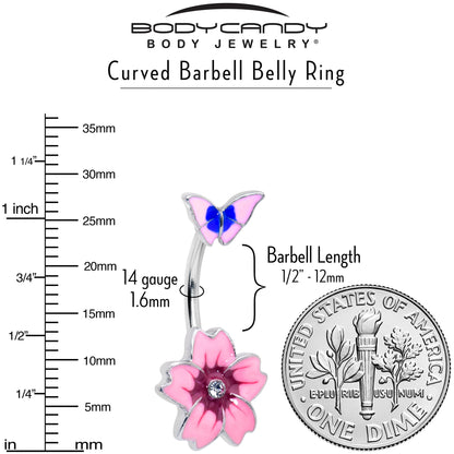 Clear Gem Perfectly Pink Flower Butterfly Double Mount Belly Ring