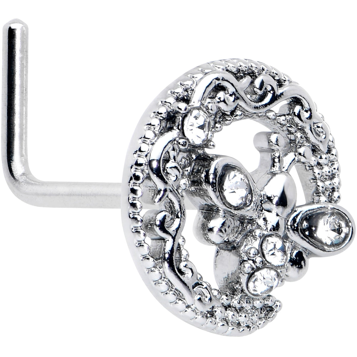 20G 7mm Clear Gem Lunar Dragonfly L Shape Nose Ring