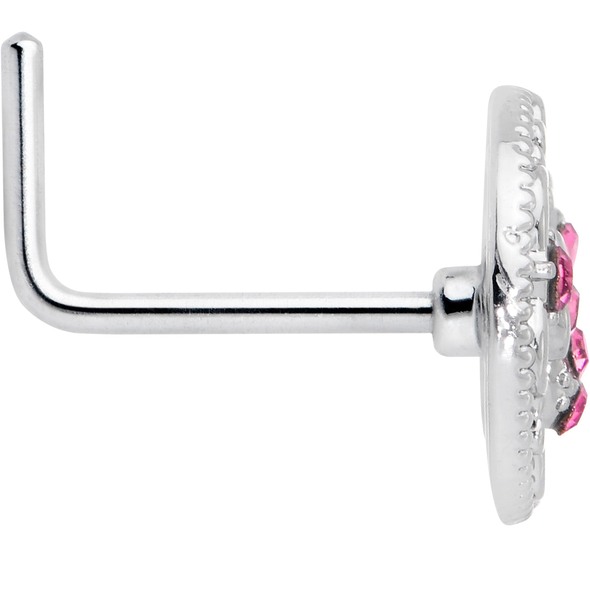 20G 7mm Pink Gem Lunar Dragonfly L Shape Nose Ring