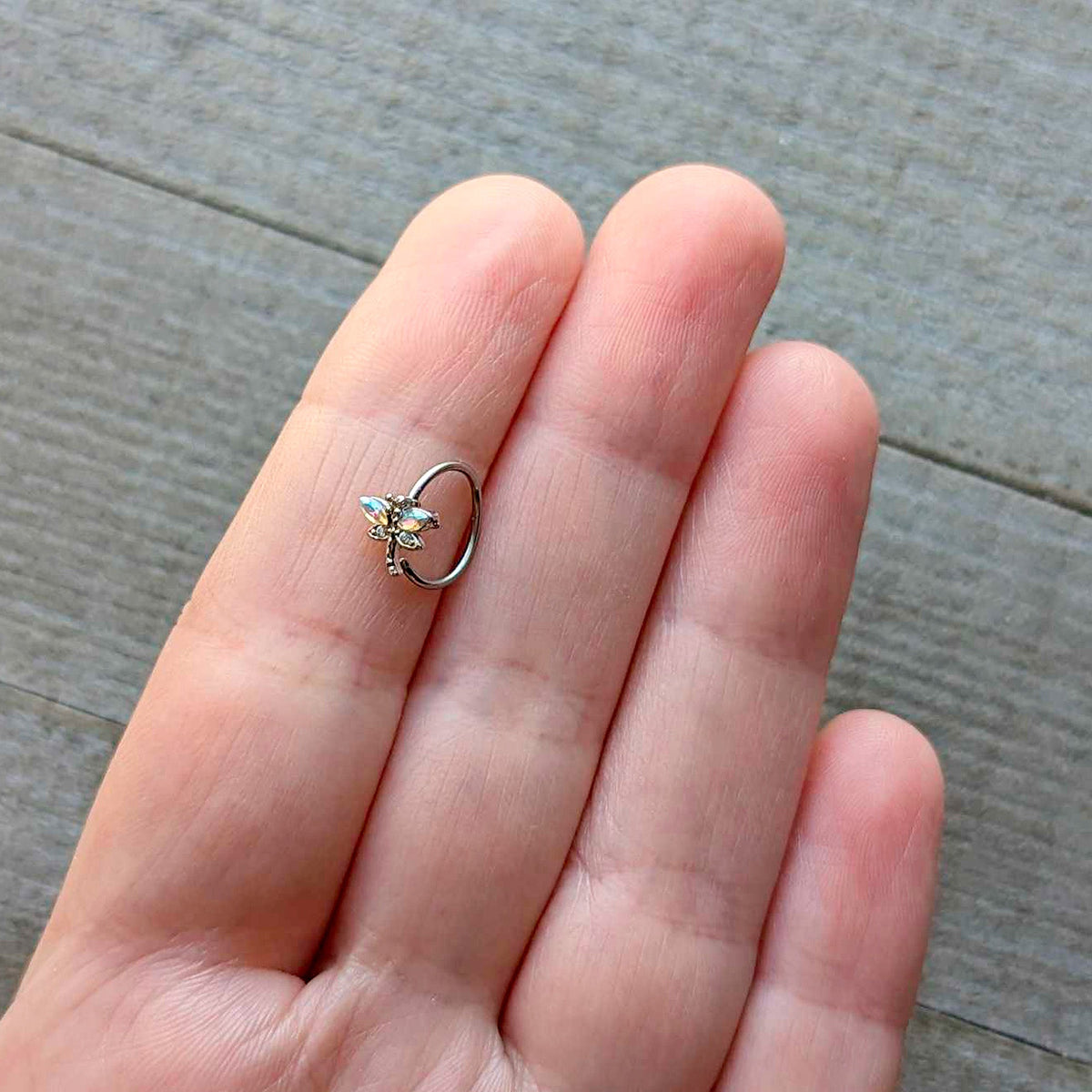 20G 5/16 Aurora CZ Gem Understated Dragonfly Nose Hoop