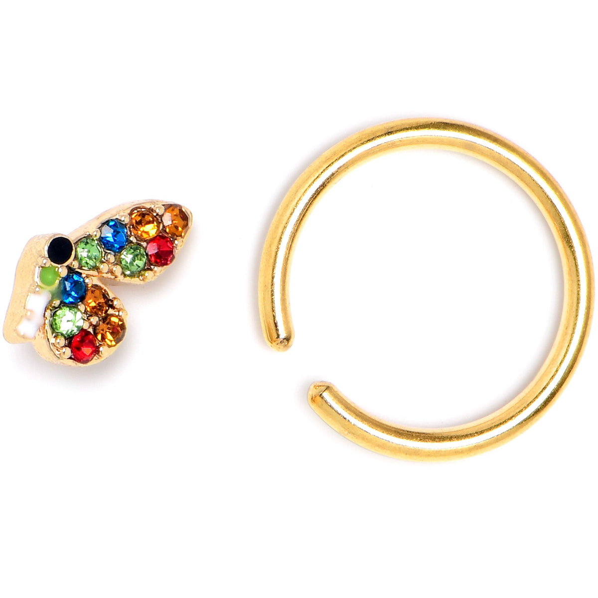 16G 3/8 Red Blue Gem Gold Tone Butterfly BCR Captive Ring