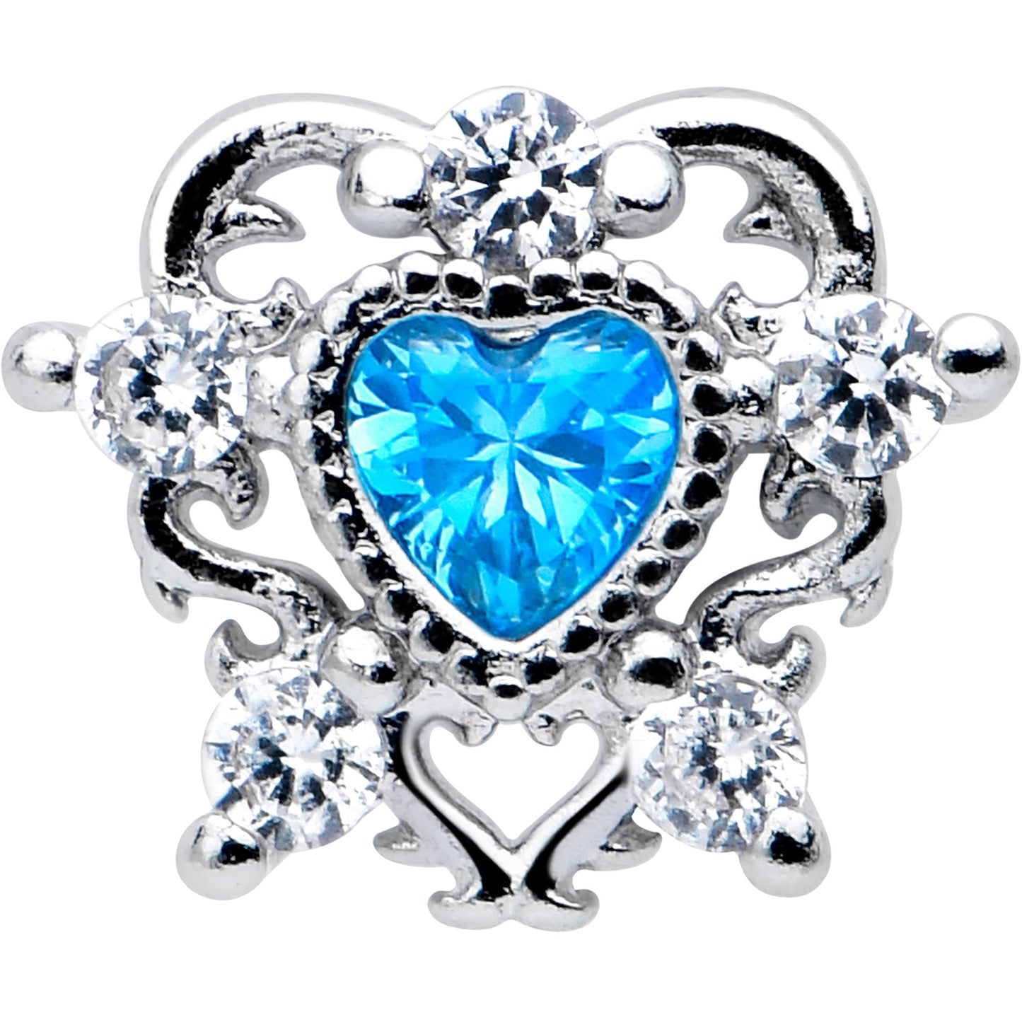16G 5/16 Blue Clear CZ Gem Heart Pair Labret Monroe Tragus