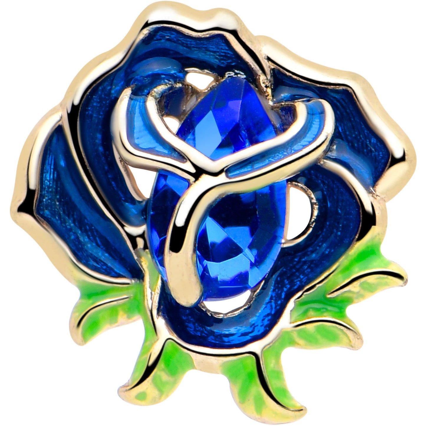 16G 5/16 Blue Gem Gold Tone Deep Blue Flower Labret Monroe Tragus