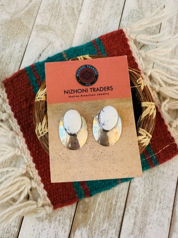 Navajo Howlite & Sterling Silver Post Earrings