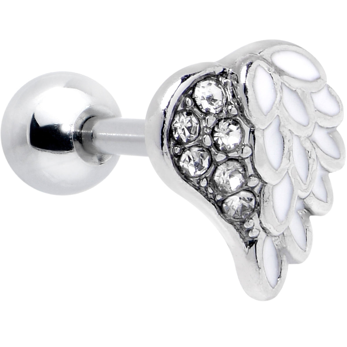 16G 1/4 Clear Gem Heavenly Heart Angel Wing White Cartilage Stud
