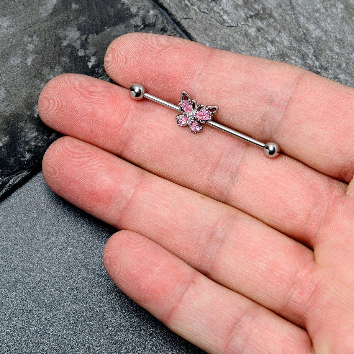 14G Pink Gem Baroque Beauty Butterfly Industrial Barbell 38mm